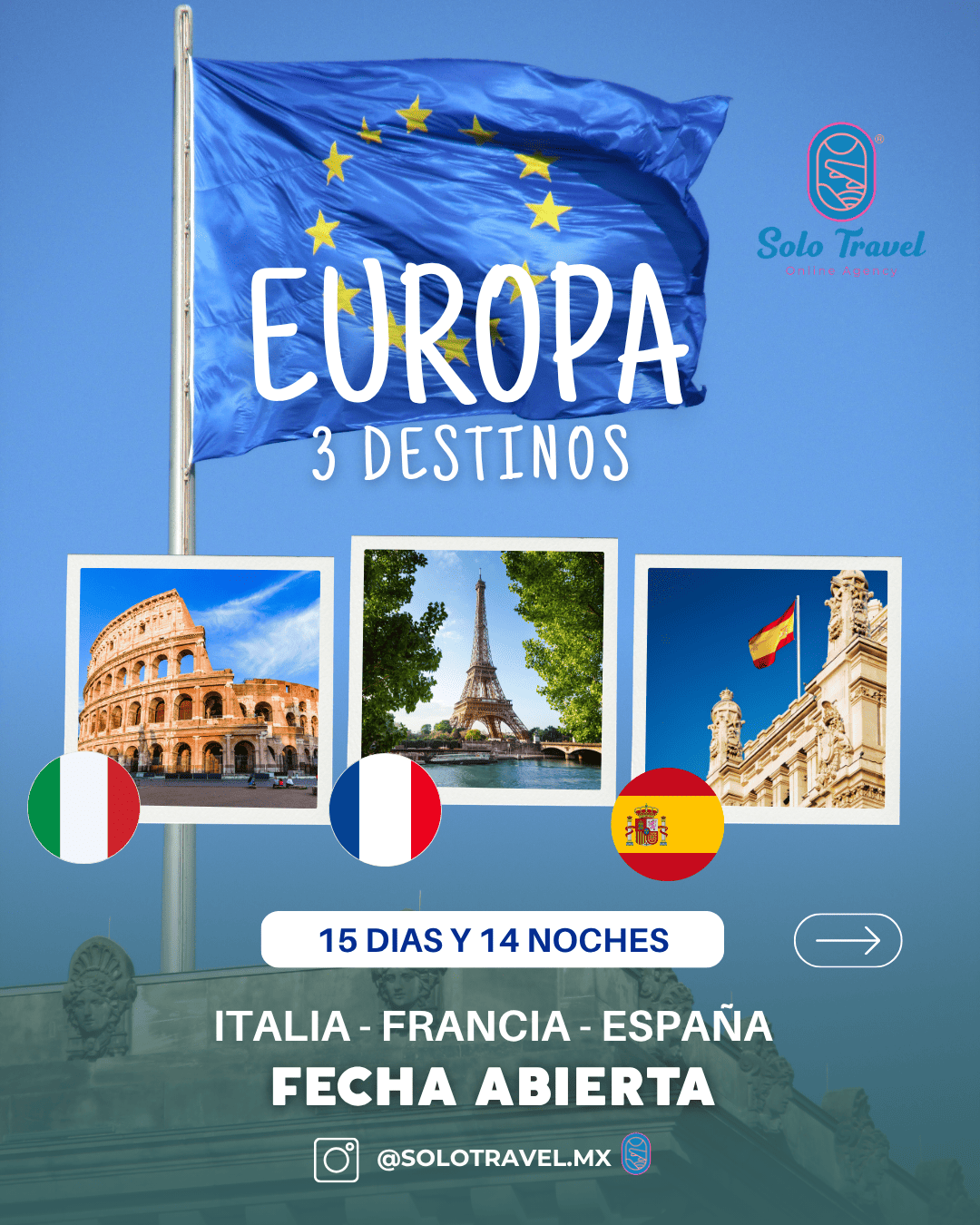 Paquete de viaje a Europa 3 Destinos